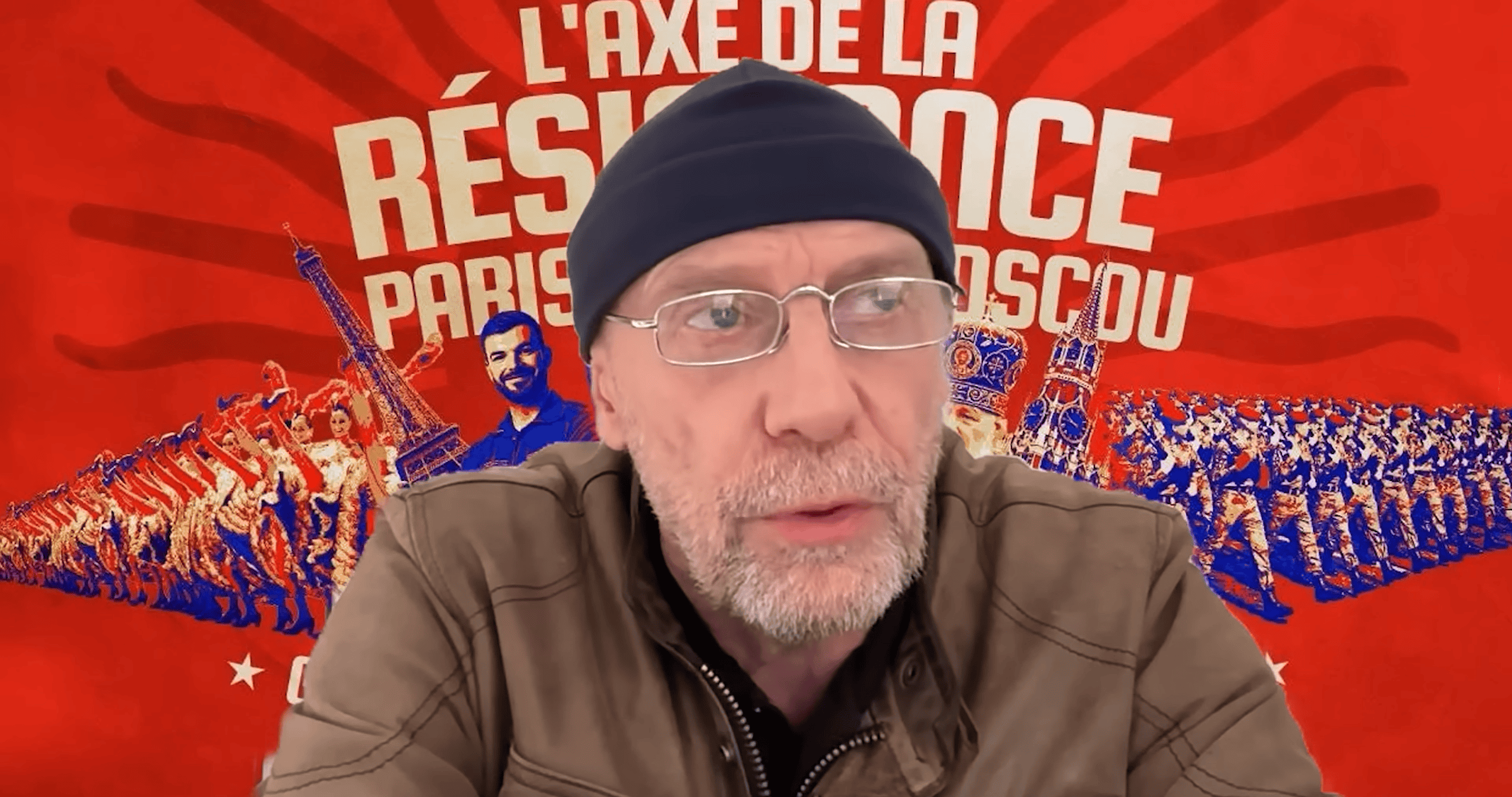 Alain Soral en bonnet pendant une interview en Mai 2026 depuis la Russie.