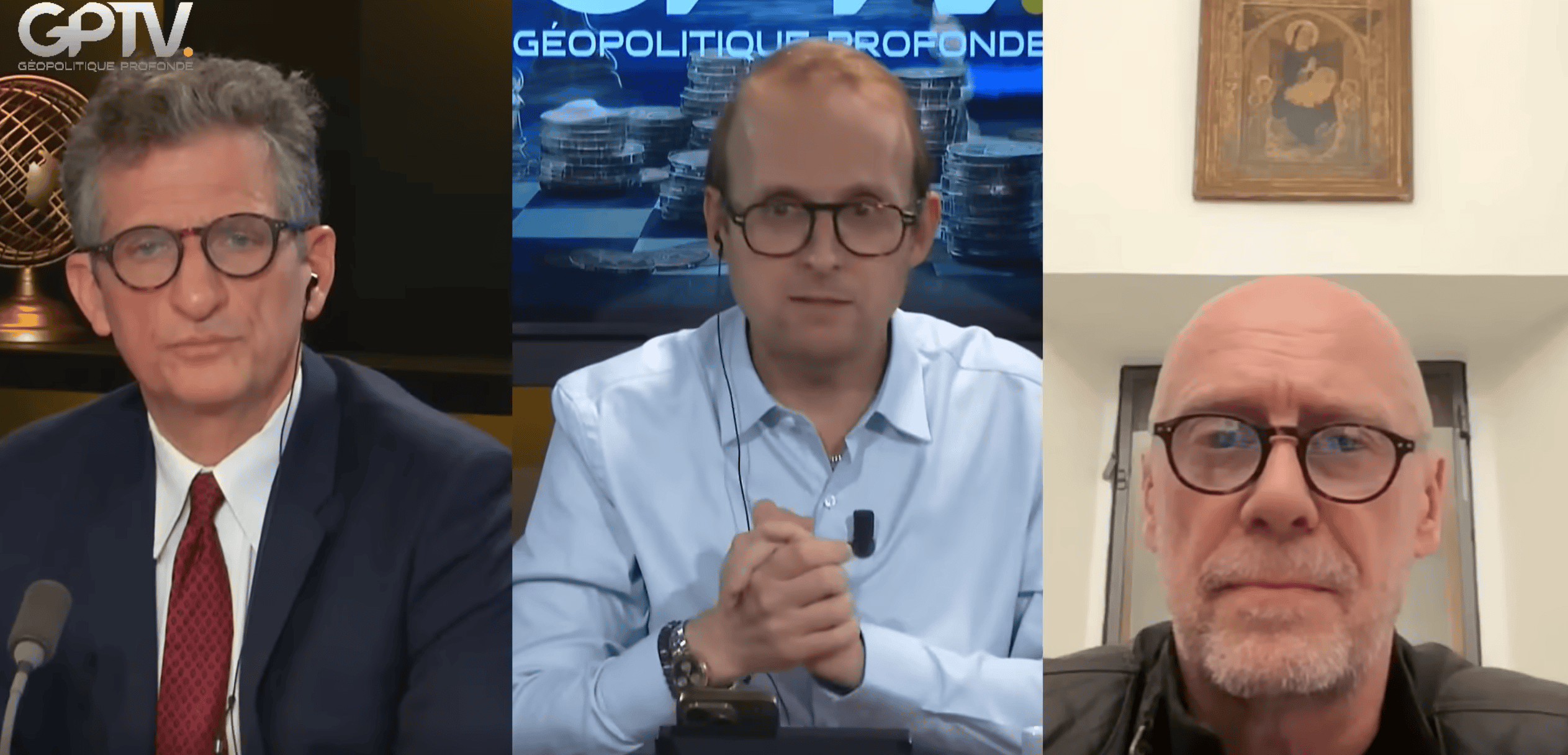 Alain Soral face à Serge Federbusch sur GPTV : un débat tendu entre deux visions opposées.