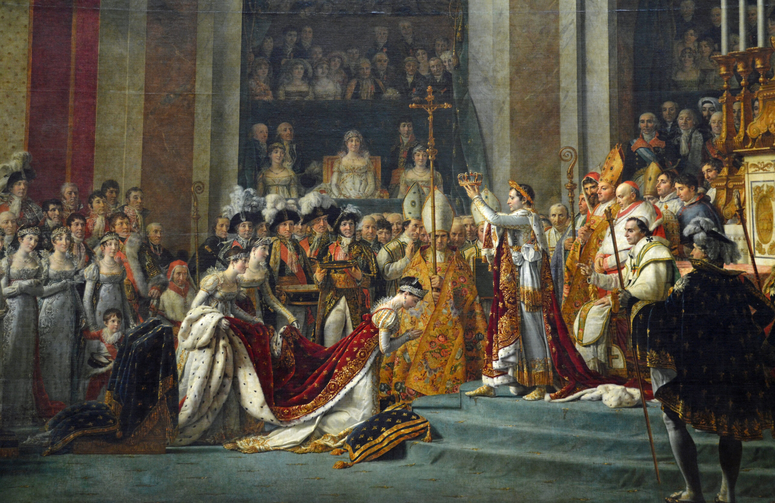 La scène grandiose immortalisant le sacre impérial de Napoléon à Notre-Dame en 1804.